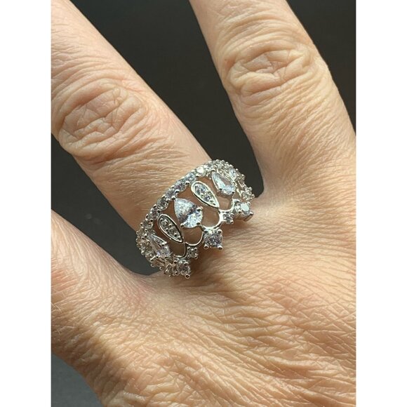 Sterling Silver CROWN Ring Size 7 CZ 925 PAJ Tiara Ring Fancy Jewelry - Picture 6 of 6